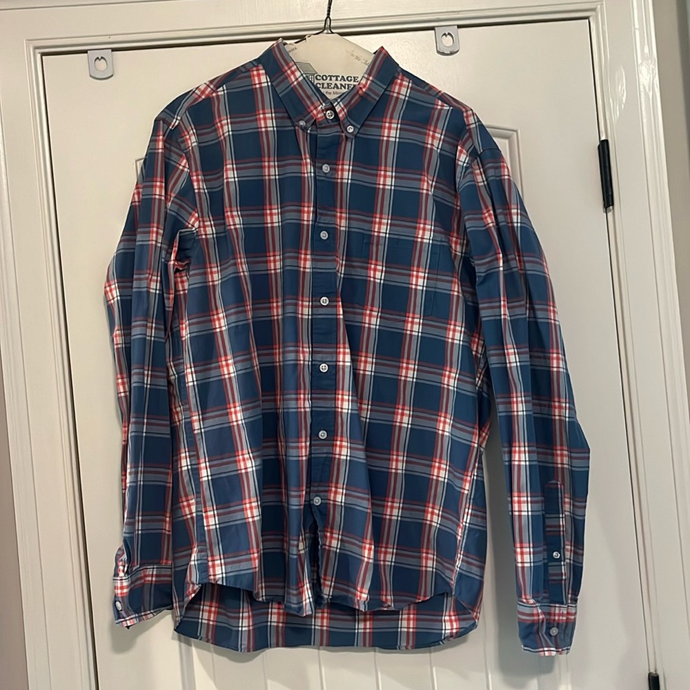 JCrew blue plaid button down. Size XL slim fit